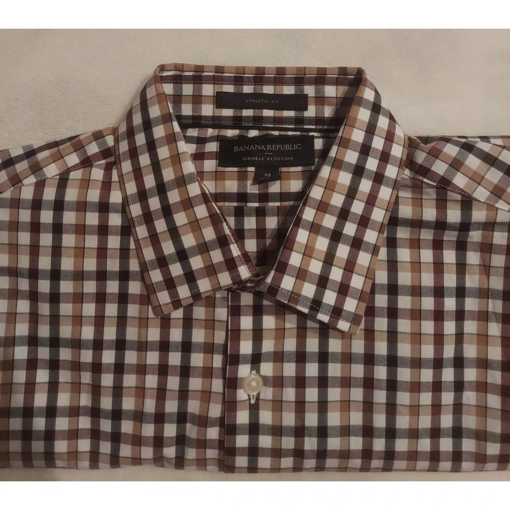 Banana Republic Mens Plaid Athletic Fit LS Dress Shirt Size Medium NWOT